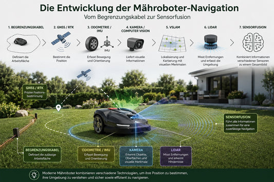 Mähroboter-Navigation von Begrenzungskabel über RTK und LiDAR bis zur Sensorfusion